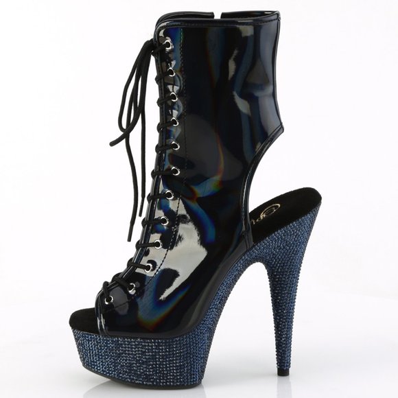 Rhinestone Platform High Heel Lace Up Ankle Boots